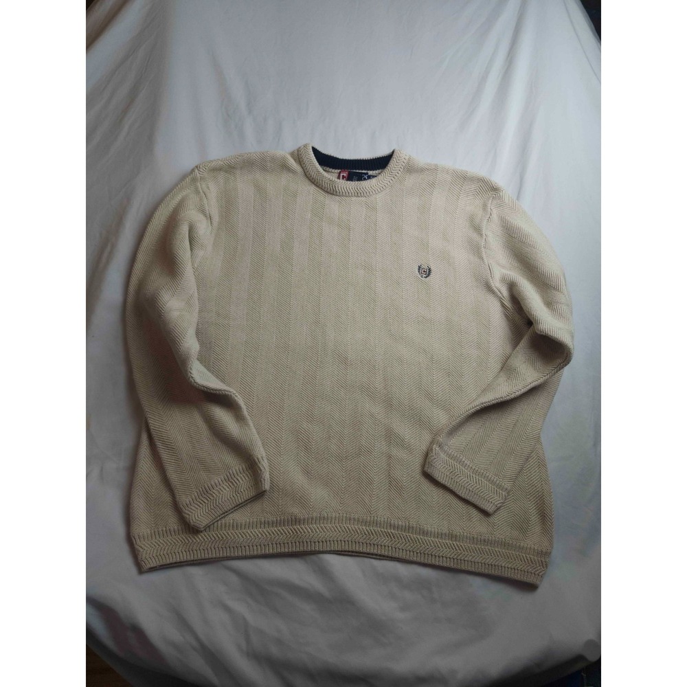 Chaps Herringbone Sweater Mens Size‎ XL Beige Knit Crewneck Pullover Vintage